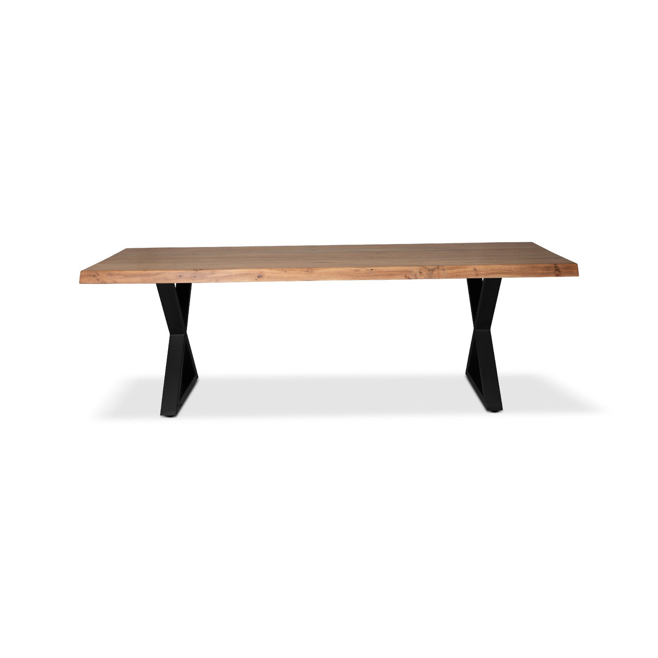 Brooks - Dining Table - X Base - 40" x 92" - Teak Top - Black Base
