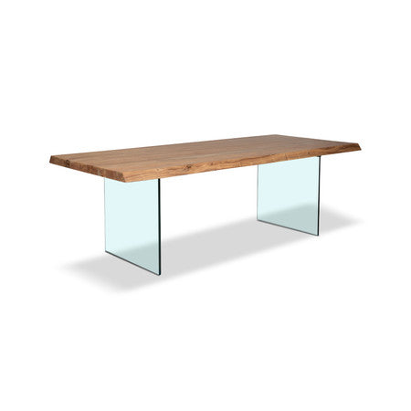 Brooks Dining Table Glass Base 40" x 92" Teak Top - Clear Glass Base