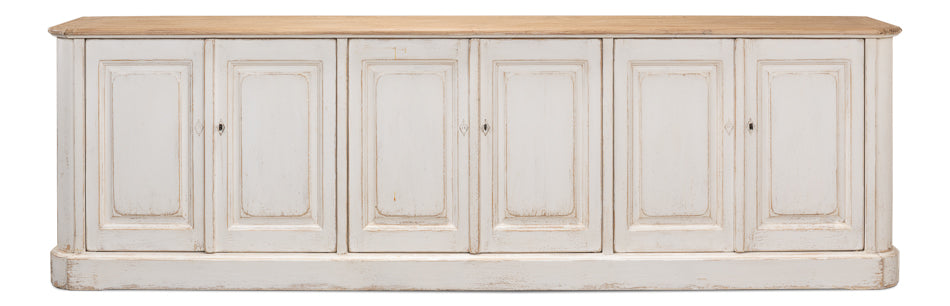 Antique Whitewash Sideboard, 6 Door by Sarreid Ltd - view 2