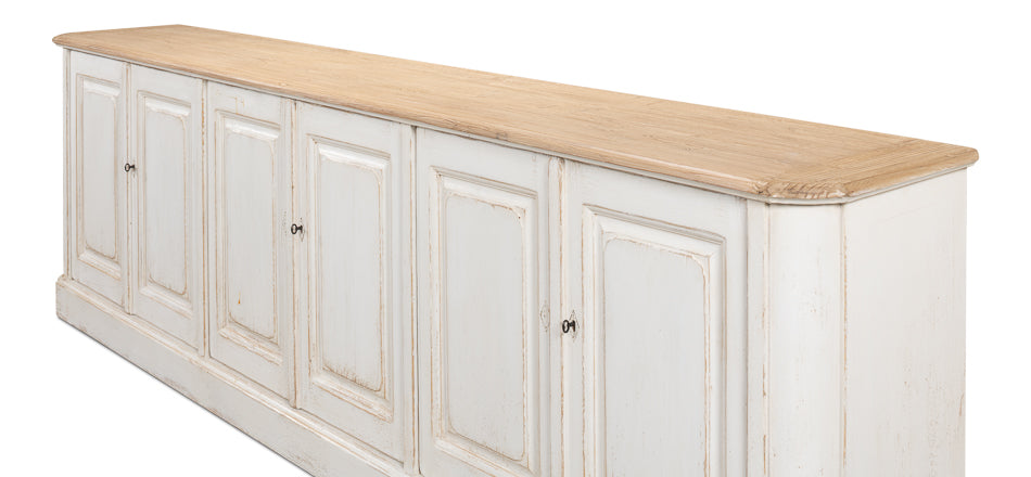 Antique Whitewash Sideboard, 6 Door by Sarreid Ltd - view 4