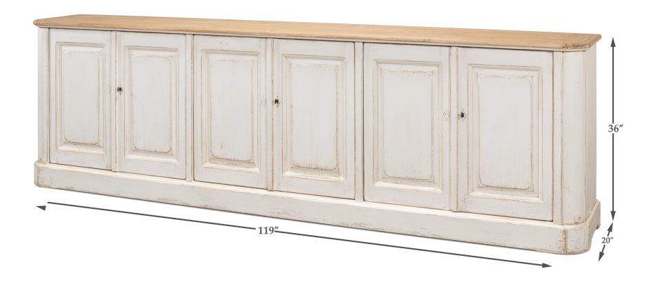 Antique Whitewash Sideboard, 6 Door by Sarreid Ltd - view 6