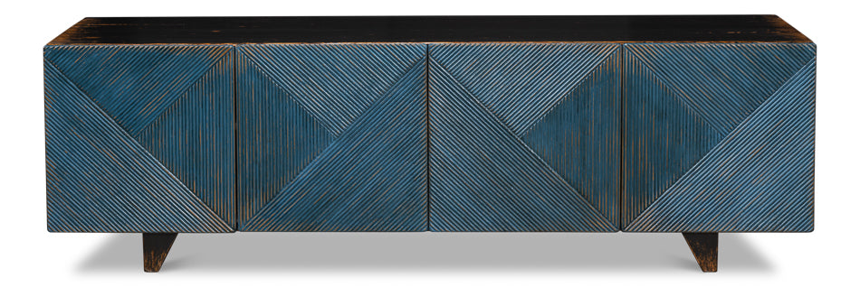 Low Wall Console For Tv, Blue by Sarreid Ltd - view 2