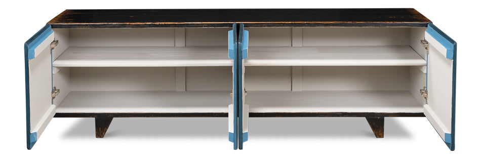 Low Wall Console For Tv, Blue by Sarreid Ltd - view 3