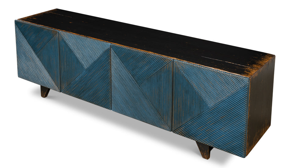 Low Wall Console For Tv, Blue by Sarreid Ltd - view 4