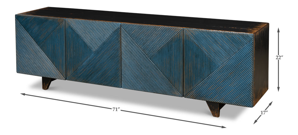 Low Wall Console For Tv, Blue by Sarreid Ltd - view 5