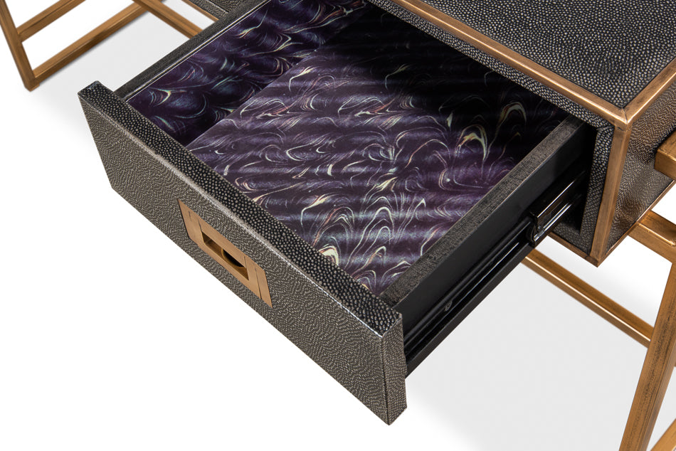 Grey Leather Shagreen Desk by Sarreid Ltd - view 9