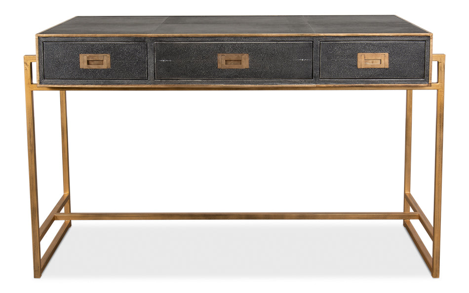 Grey Leather Shagreen Desk by Sarreid Ltd - view 2