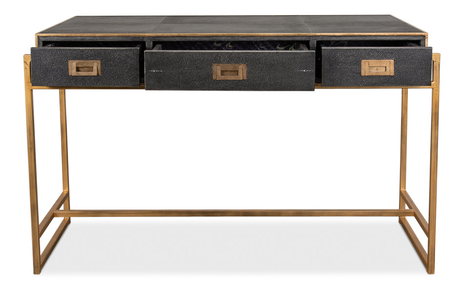 Grey Leather Shagreen Desk by Sarreid Ltd - view 3