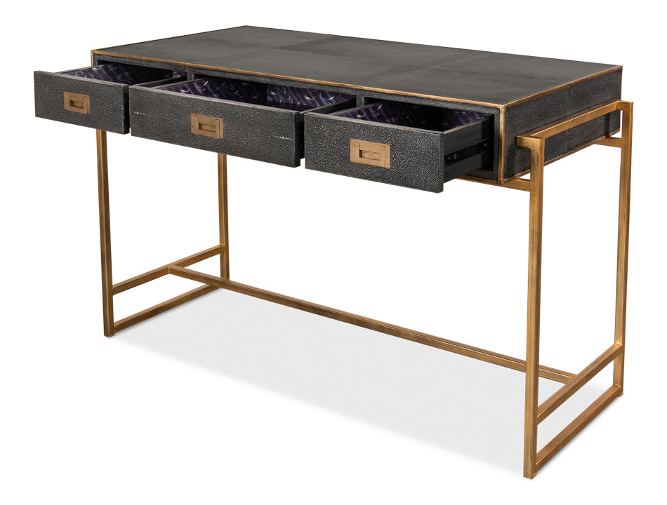 Grey Leather Shagreen Desk by Sarreid Ltd - view 4