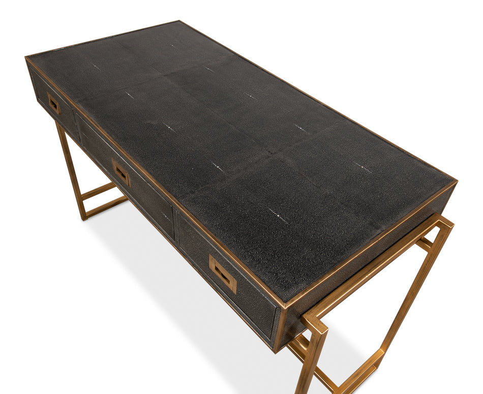 Grey Leather Shagreen Desk by Sarreid Ltd - view 5