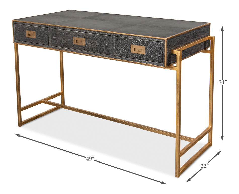 Grey Leather Shagreen Desk by Sarreid Ltd - view 6
