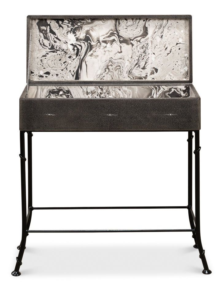 Grey Leather Shagreen Box On Stand by Sarreid Ltd - view 3