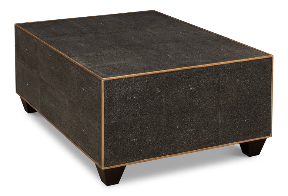 Grey Leather Shagreen Cocktail Table by Sarreid Ltd - view 11
