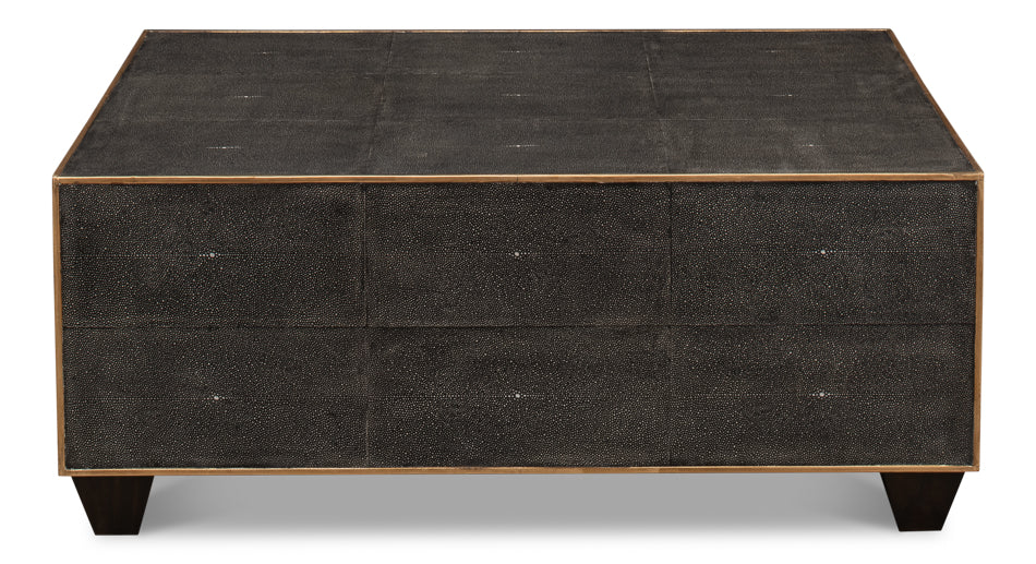 Grey Leather Shagreen Cocktail Table by Sarreid Ltd - view 2