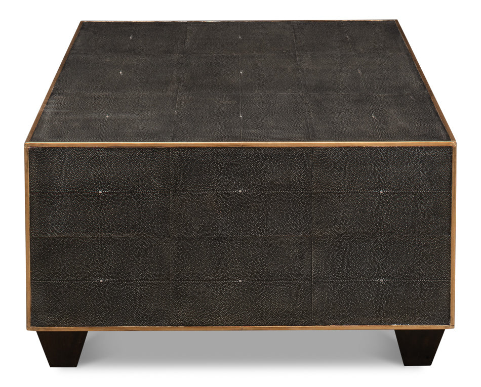 Grey Leather Shagreen Cocktail Table by Sarreid Ltd - view 3