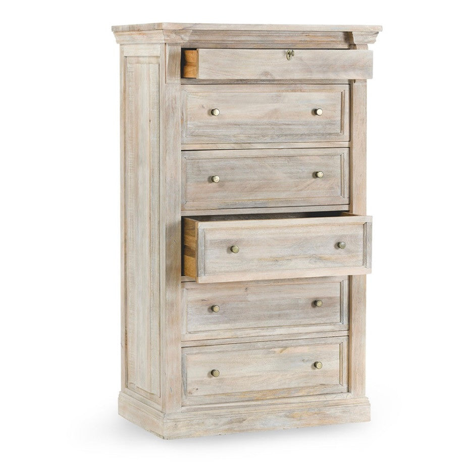 Adelaide 6-Drawer Mango Wood Chest Natural White Wash