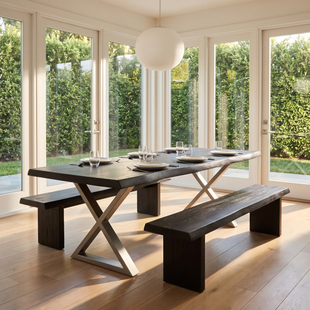 Brooks Dining Table X Base 40" x 92" Ebonized Top - Pewter Base by Urbia - detail 5