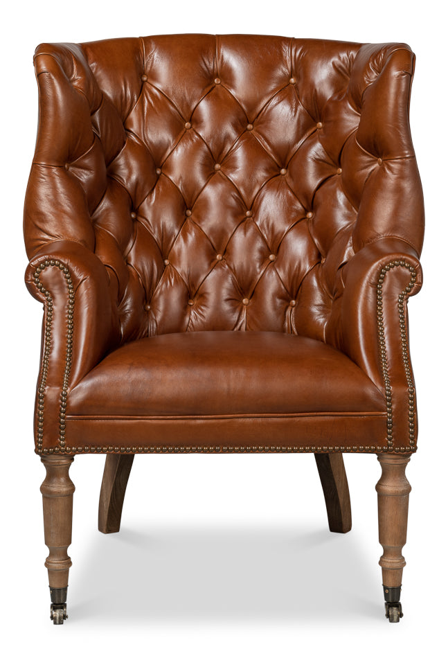 Welsh Leather Chair, Vintage Havana by Sarreid Ltd - view 2