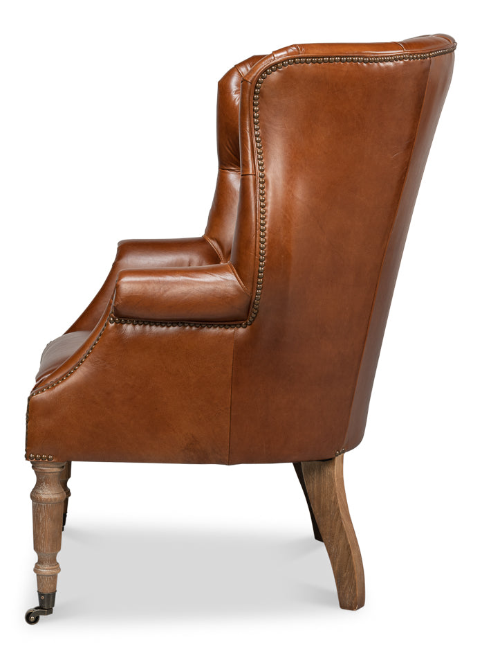 Welsh Leather Chair, Vintage Havana by Sarreid Ltd - view 3