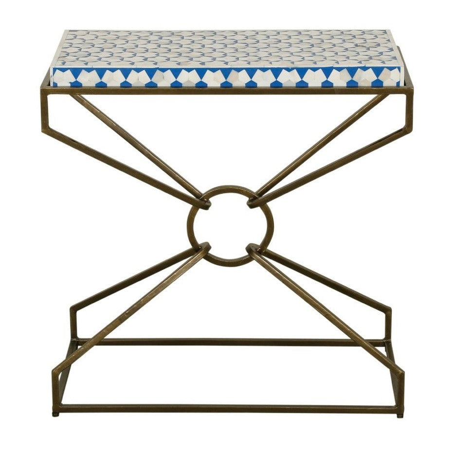 Tara Side Table with Bone Inlay and Brass 24"