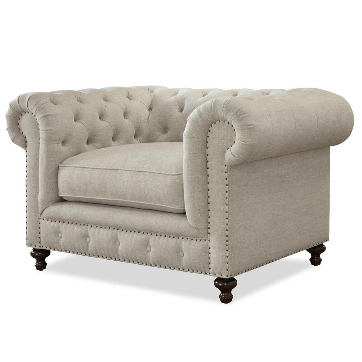 Berkeley Belgian Linen Upholstered Chesterfield Armchair 