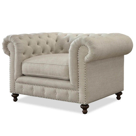 Berkeley Belgian Linen Upholstered Chesterfield Armchair