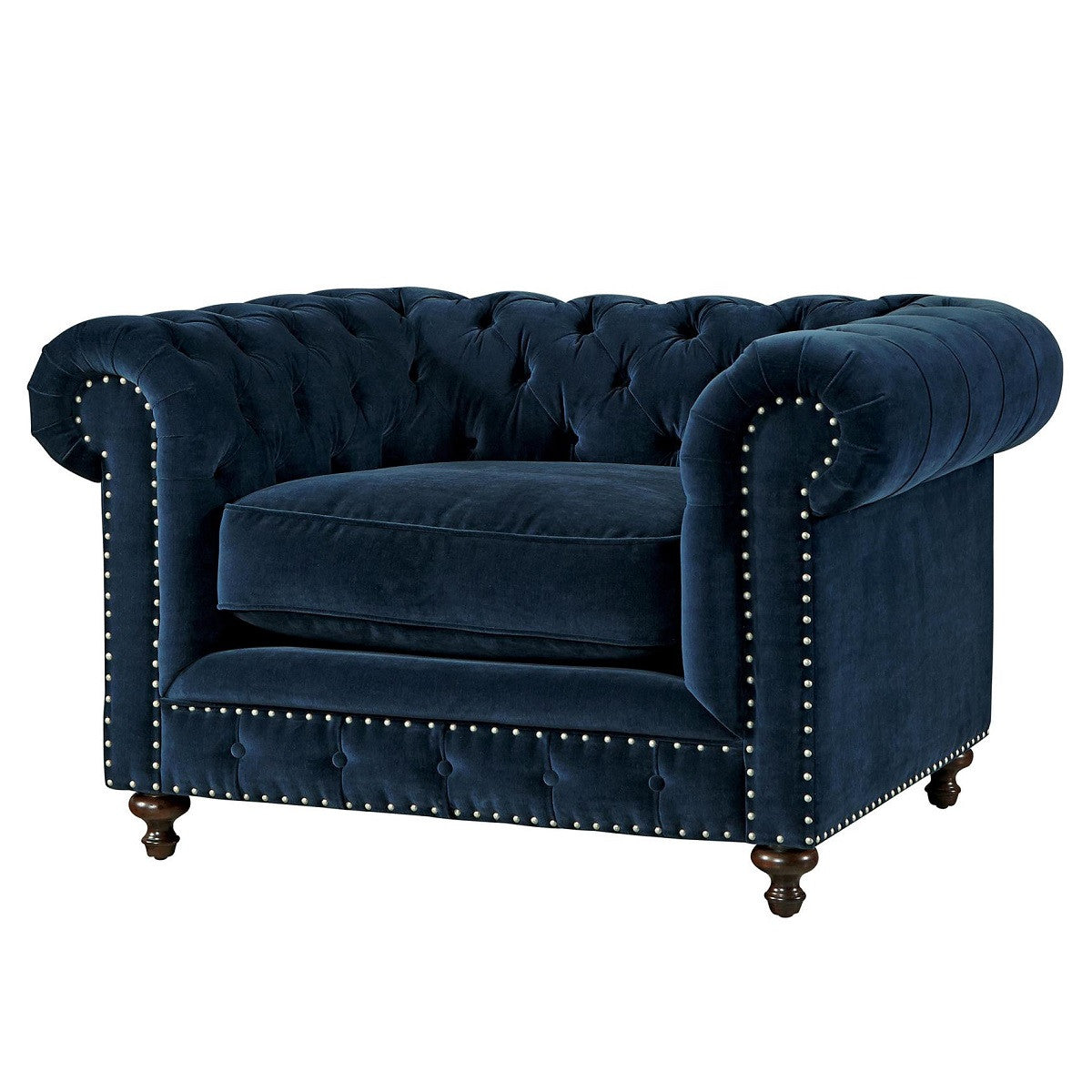 Belgian Navy Velvet Tufted Chesterfield Chair