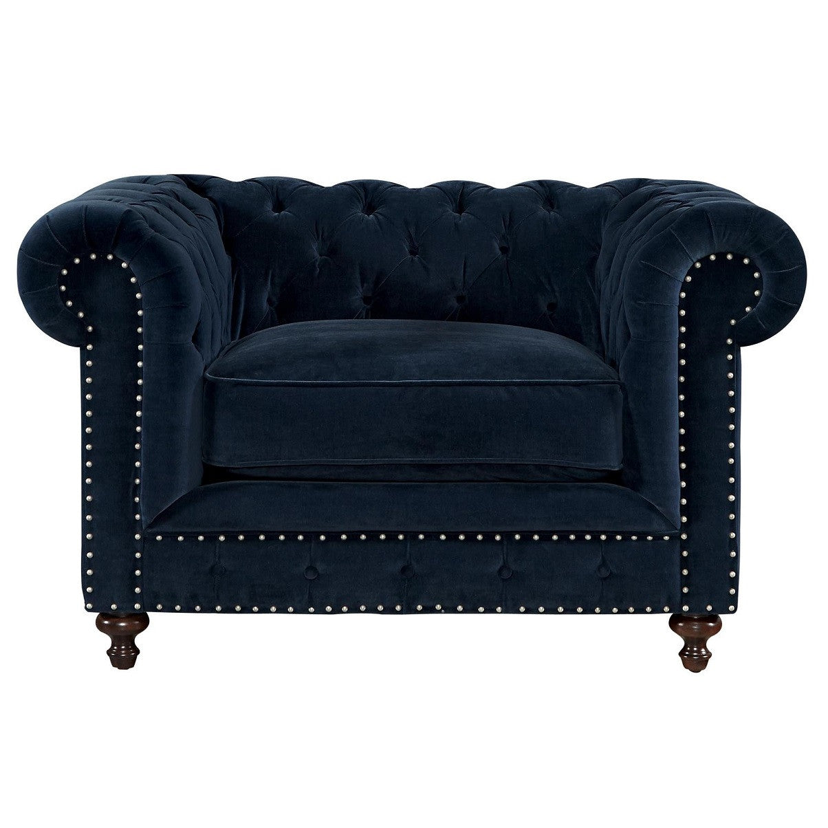 Belgian Navy Velvet Tufted Chesterfield Chairs
