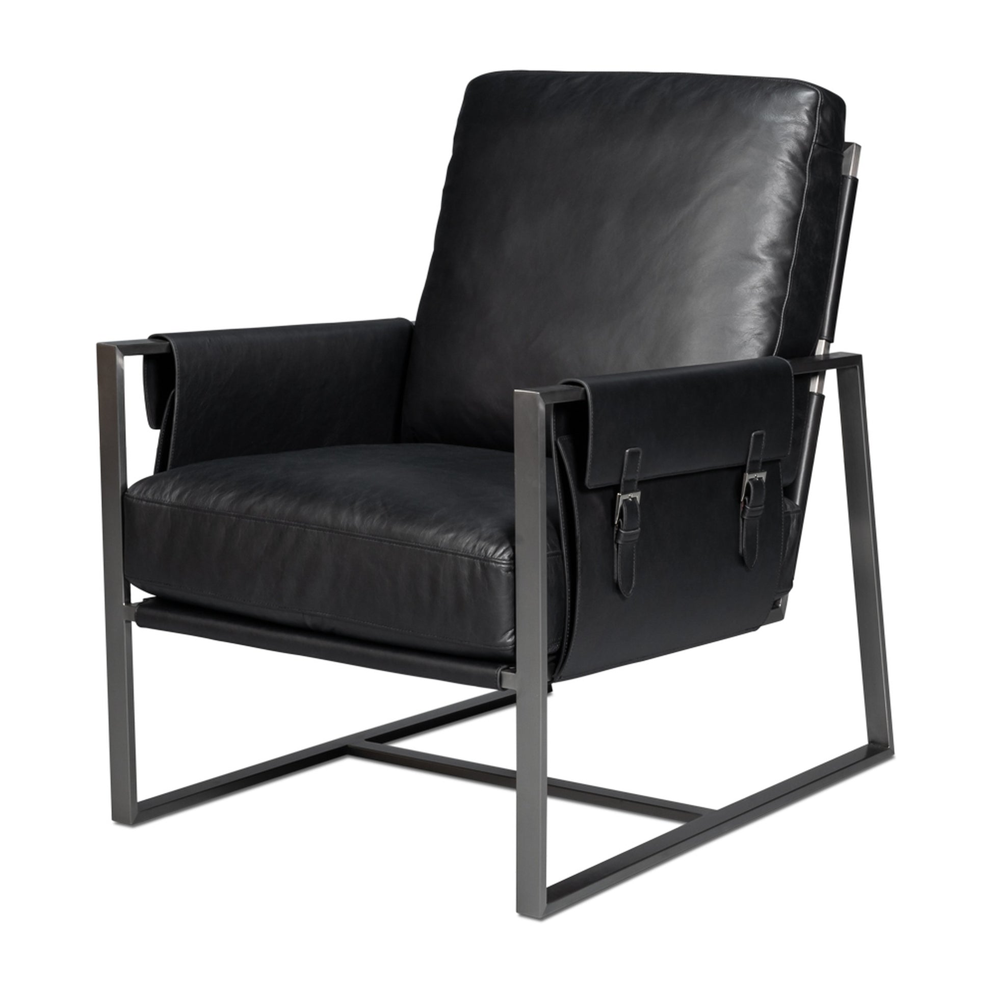 Edmonds Distilled Leather Chair,Onyx Blk by Sarreid Ltd