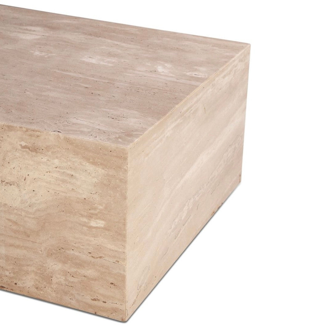 Nile 50" Drum Coffee Table in Travertine Stone