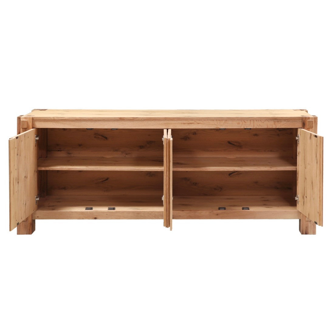 Alpine 4-Door Solid Distressed Oak Wood Buffet Sideboard 80"