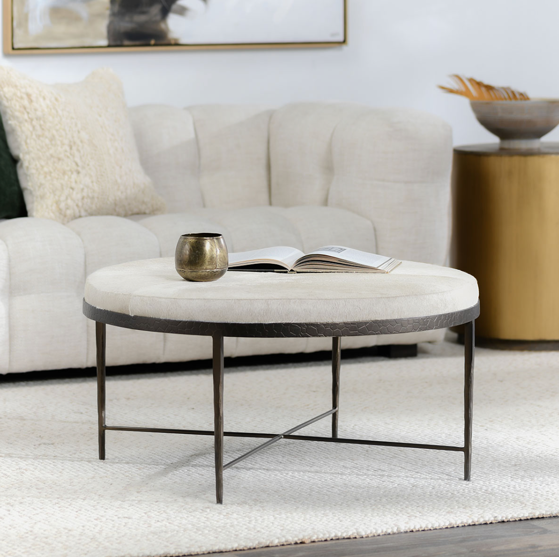 Bose Cream Hide Upholstered Round Coffee Table 36"