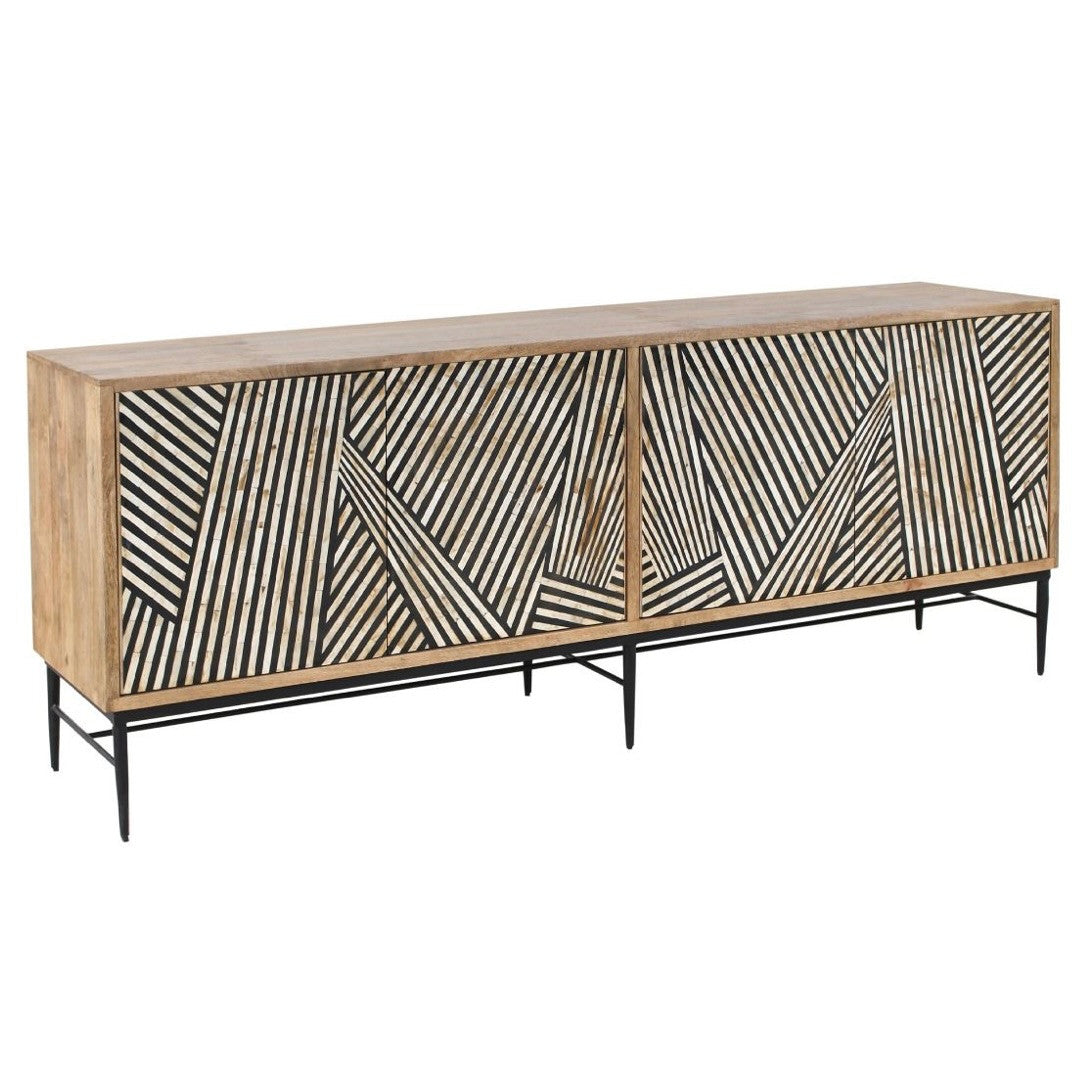 Soloman 80" Sideboard with Bone and Wood Inlay on a Metal Base