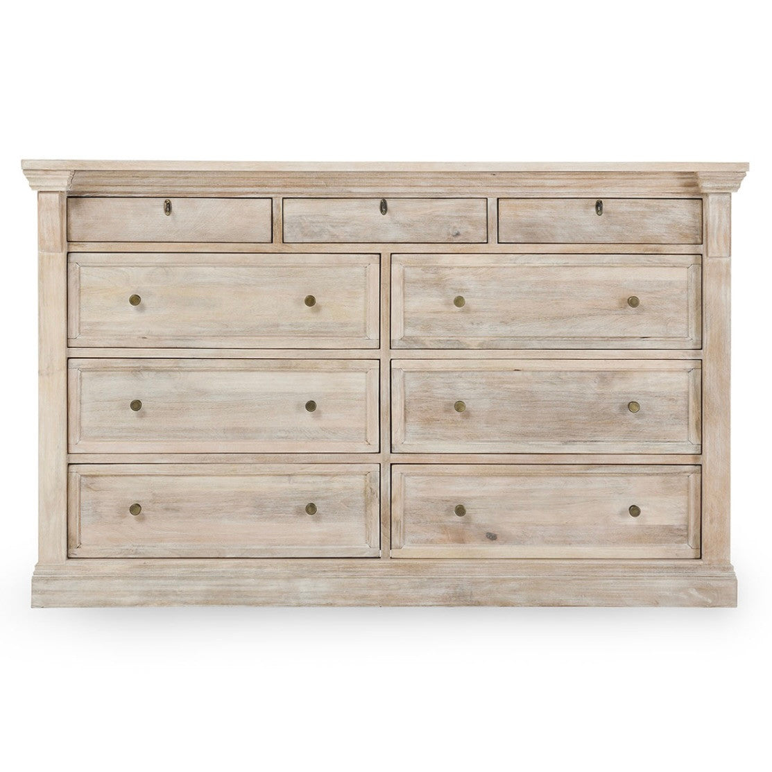 Adelaide 9-Drawer Mango Wood Dresser 70" Natural White Wash