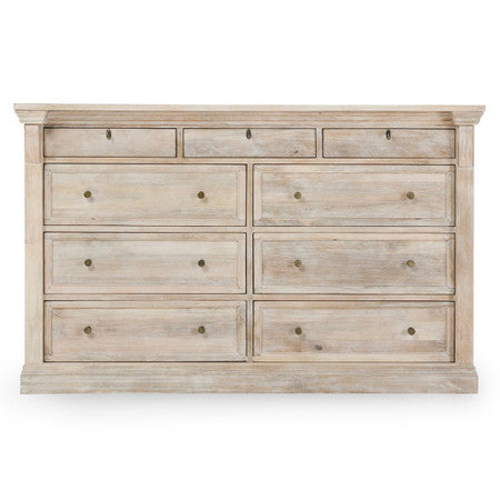 Adelaide 9-Drawer Mango Wood Dresser 70" Natural White Wash