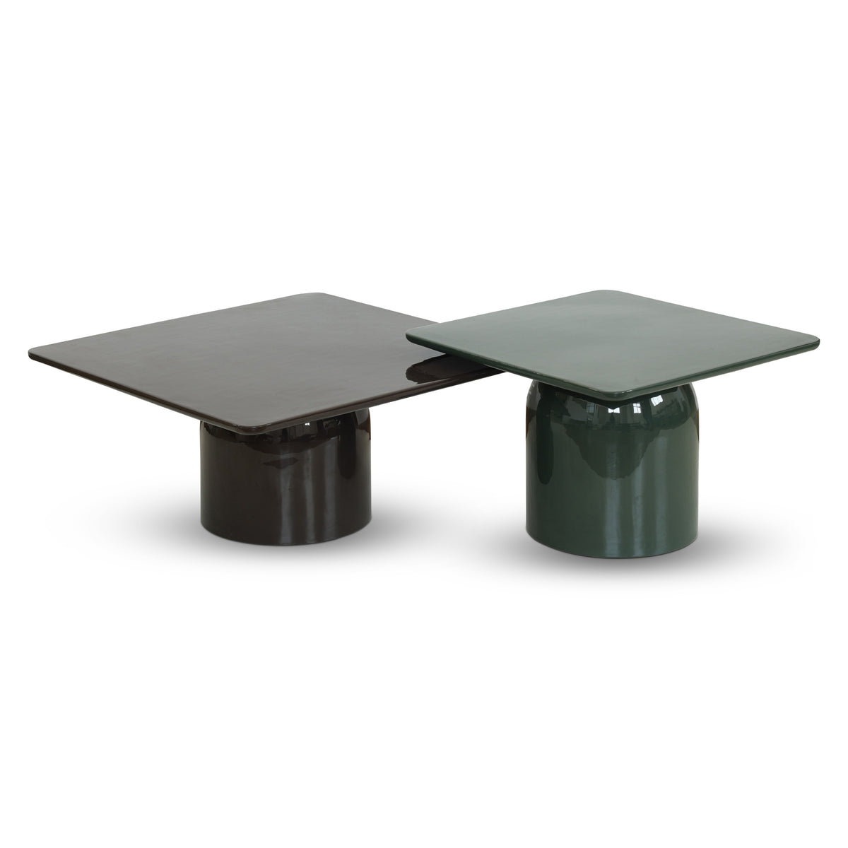 Alessia Nesting Coffee Tables, Tall Obsidian Green / Short Deep Umber Brown by Urbia - product view