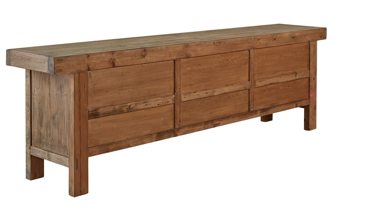 Old Reclaimed Pine Drawers Bank Credenza 114"