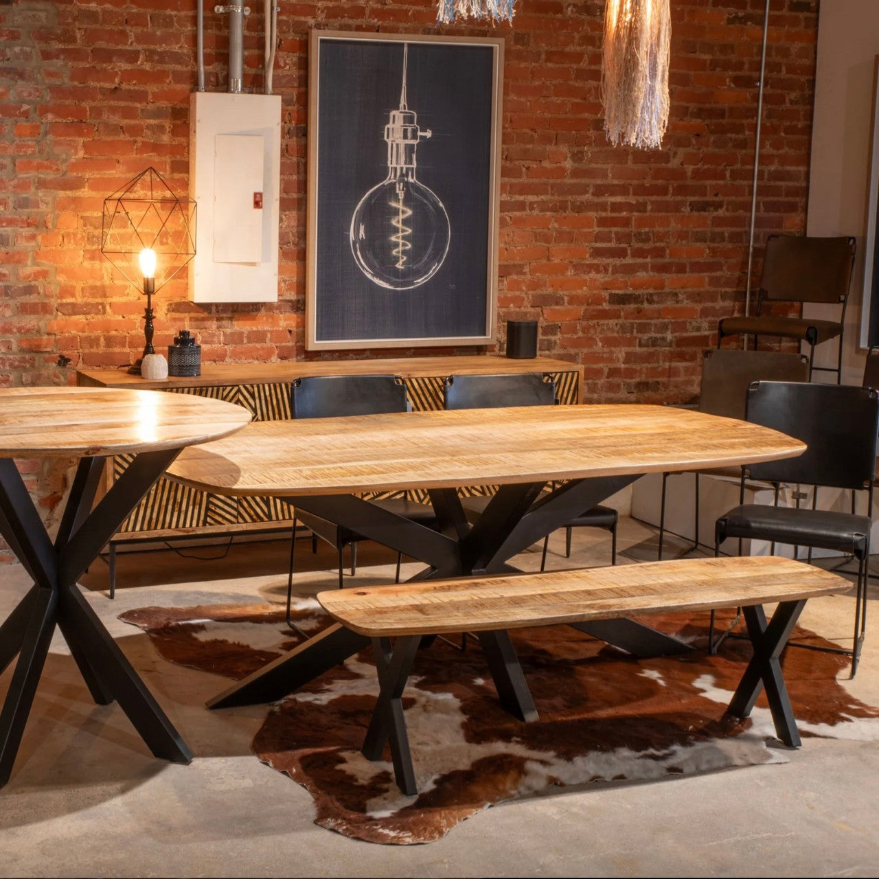 Rapallo Mango Wood and Iron Dining Table Natural 82"