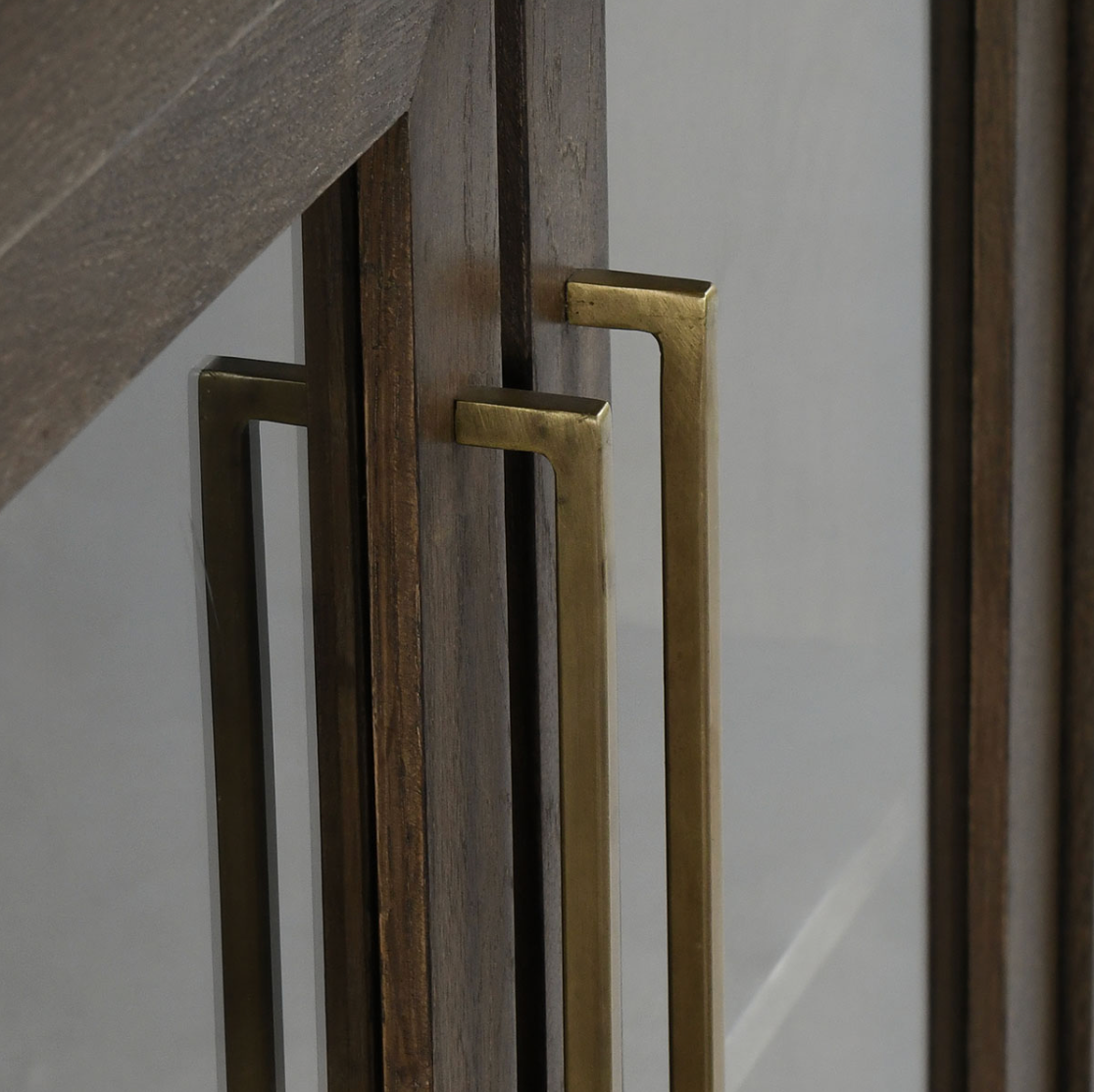 Amy Oak Wood 6 Glass Door Media Cabinet 108"