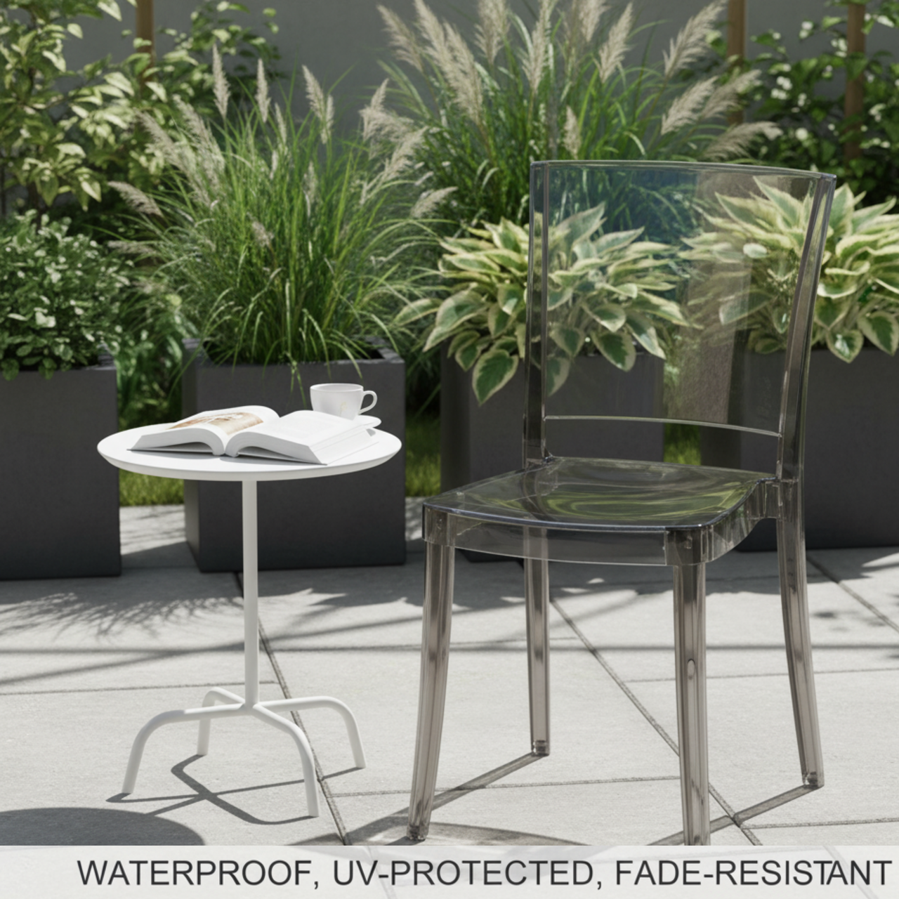 Cristalia Transparent Fume Stacking Dining Side Chair