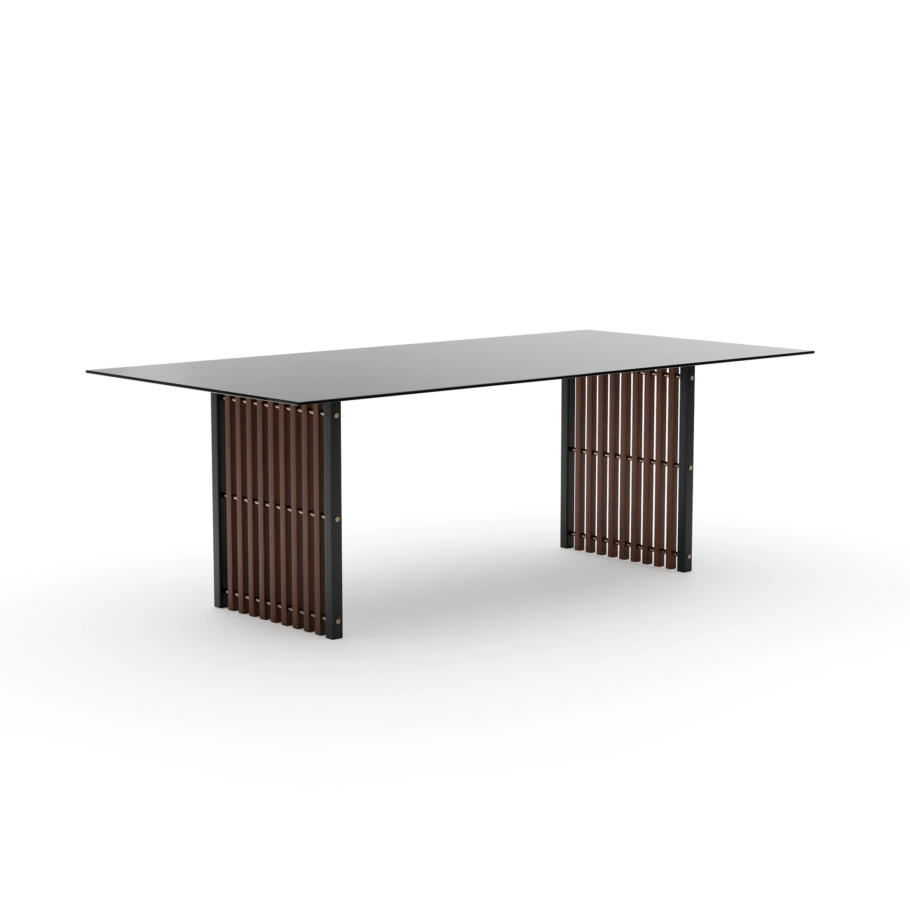 Pinstripe Dark Slatted Dining Table Champagne Gold 84" by Caracole - view 2