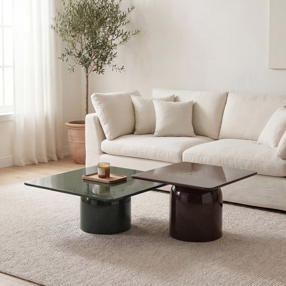 Alessia Nesting Coffee Tables, Tall Deep Umber Brown / Short Obsidian Green by Urbia - detail 2