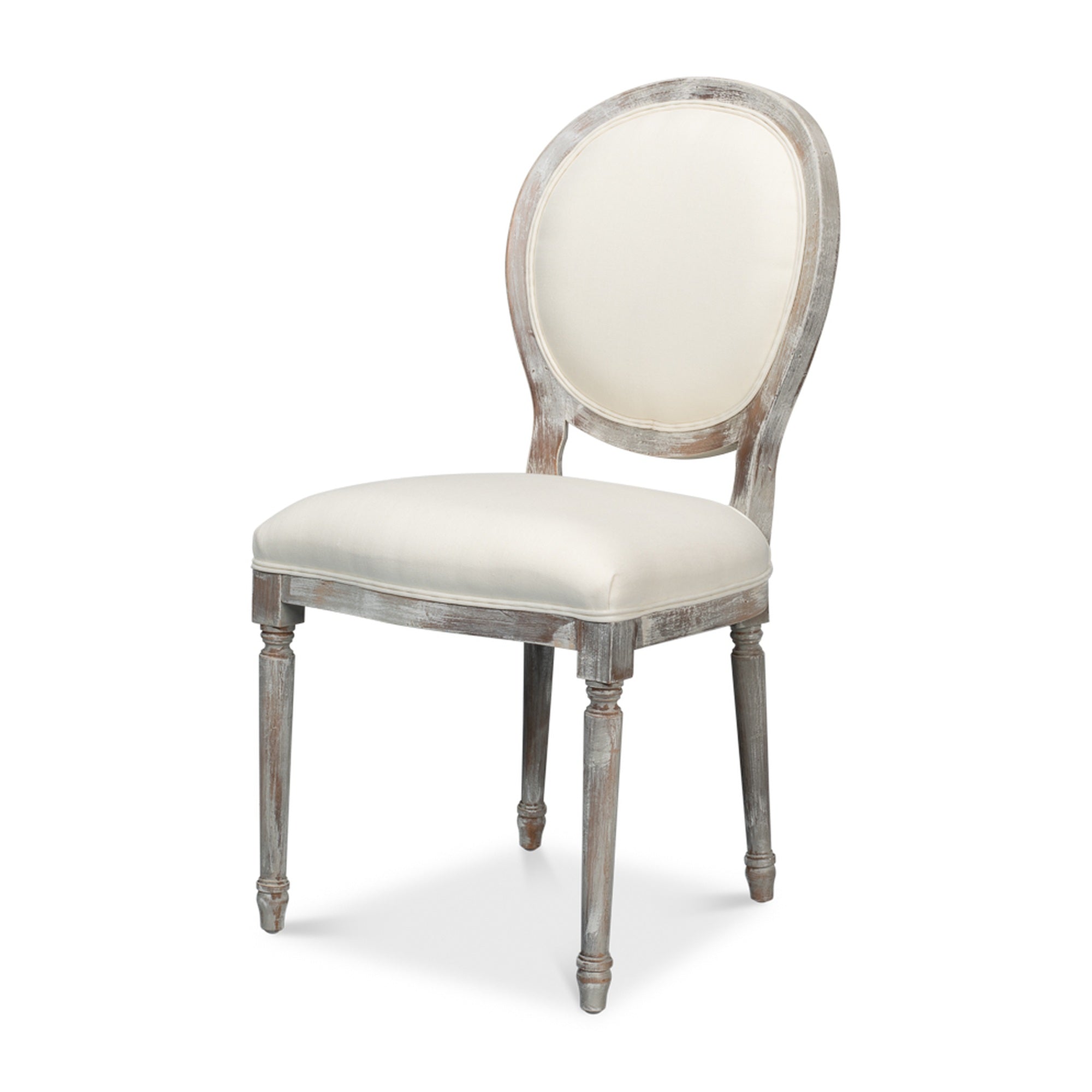 Round Back Side Chair,Grey Oak,Off Wht by Sarreid Ltd