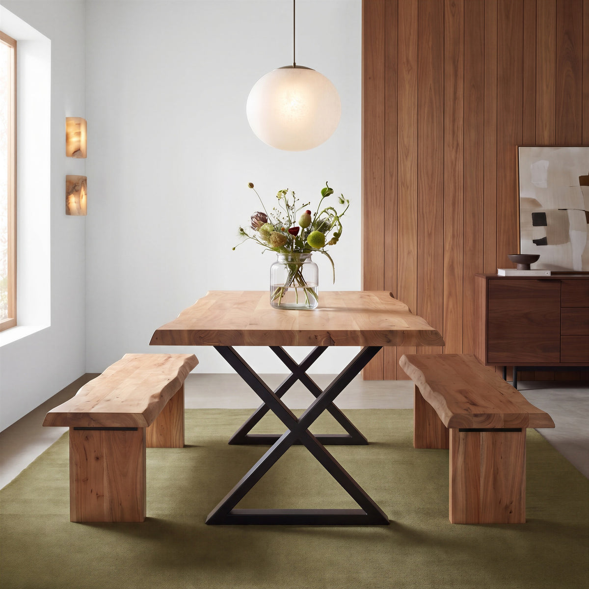 Brooks Dining Table X Base 40" x 79" Teak Top - Black Base by Urbia - detail 5