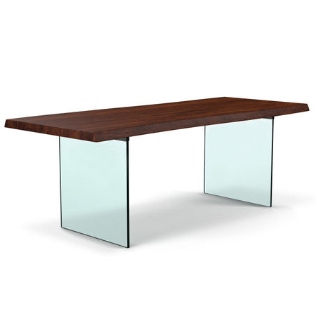 Brooks Dining Table Glass Base 40" x 116" Americano Top - Clear Glass Base