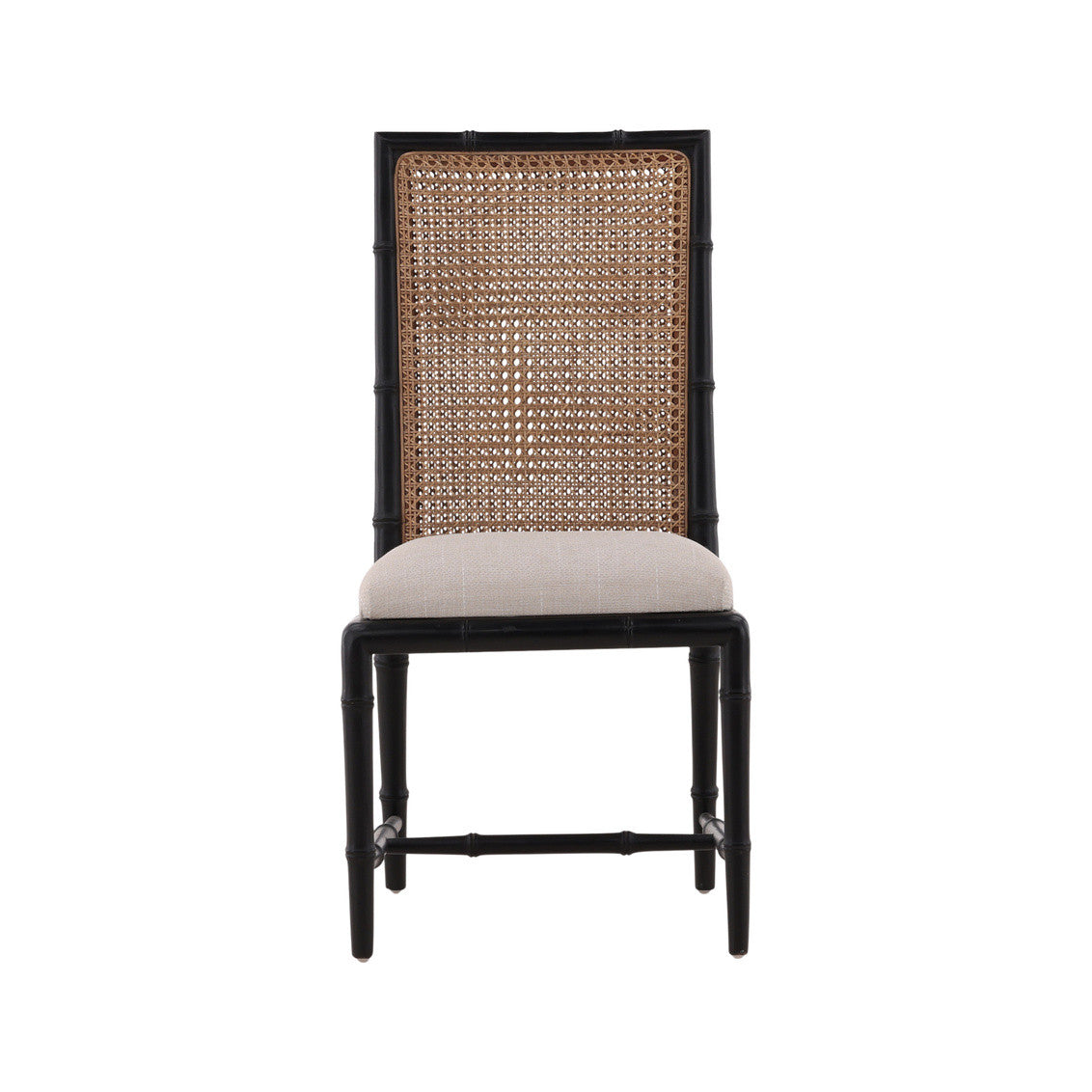 Rissani Coastal Modern Woven Cane Back Side Chair- Black