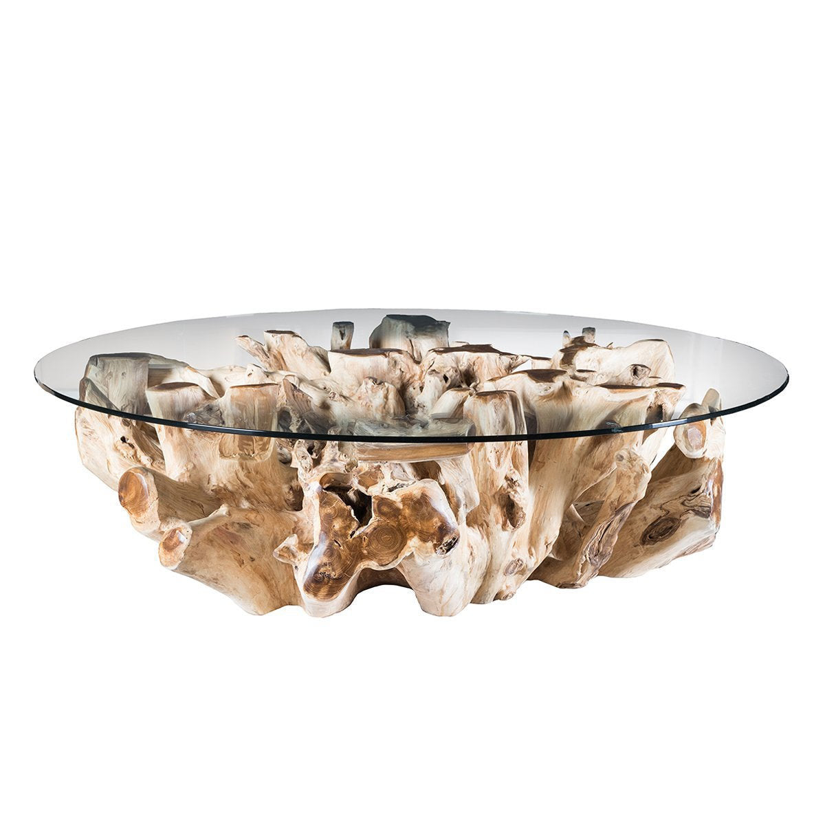 Willow Teak Root/Glass Round Coffee Table