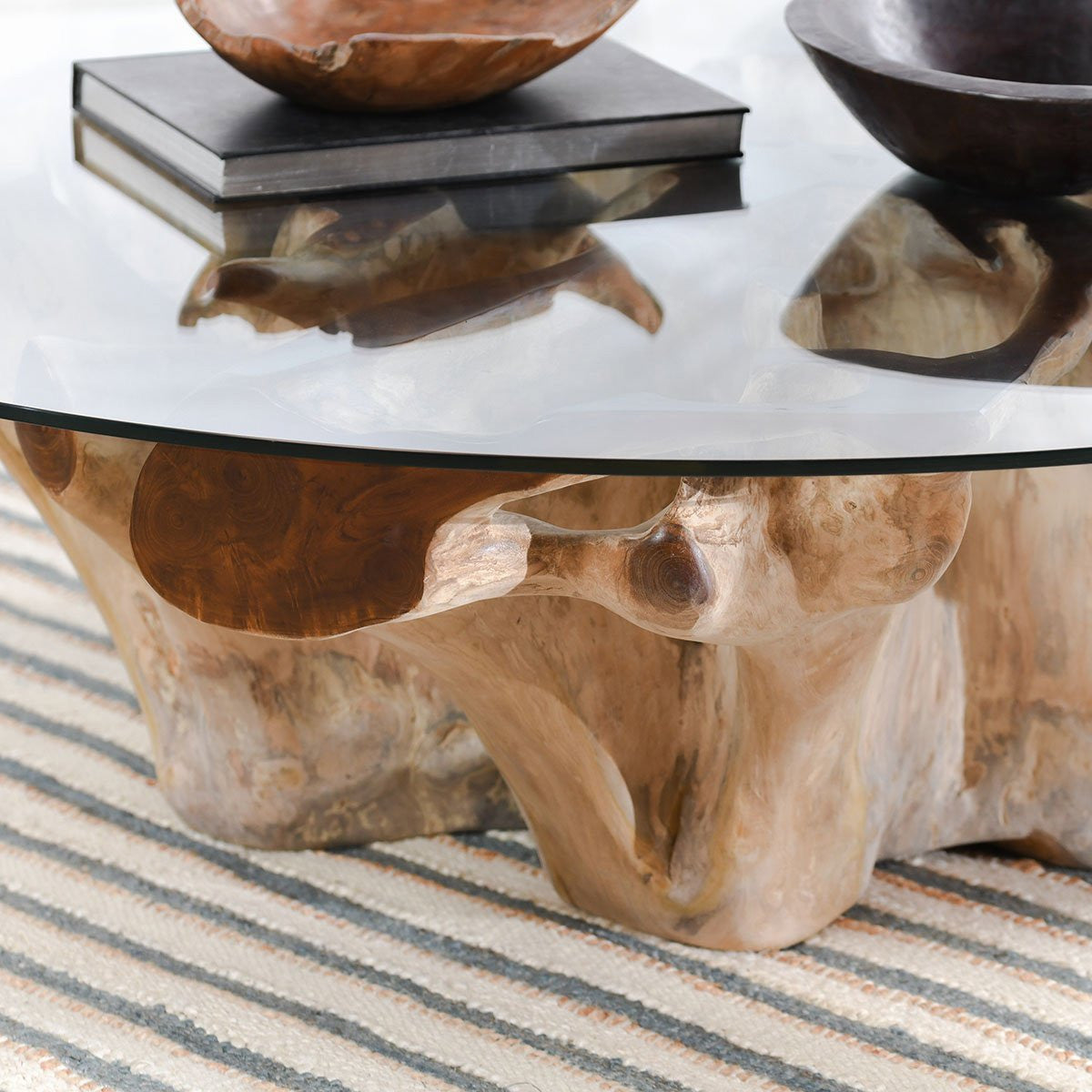 Willow Teak Root/Glass Round Coffee Table
