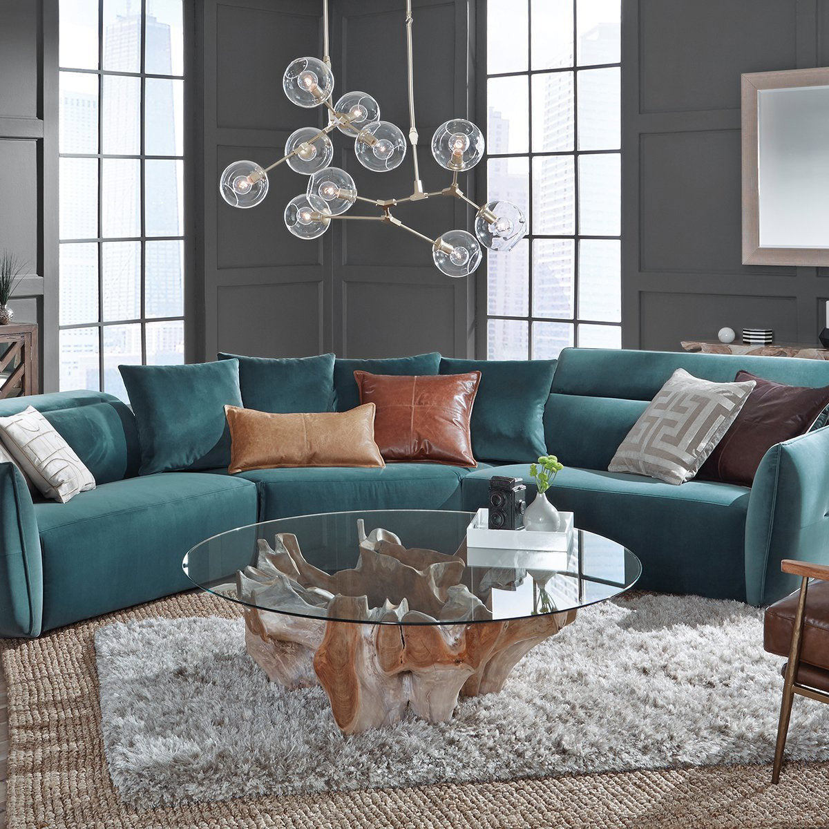 Hailey Teak Root/Glass Round Coffee Table