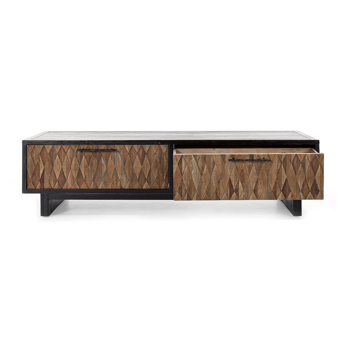 Anton Solid Wood Rectangle 4Dwr Coffee Table - Black-Natural